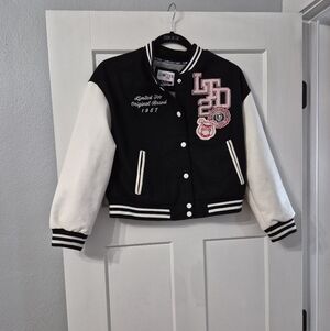 Limited Too Black and White Varsity Jacket With Pink Accents Size 10